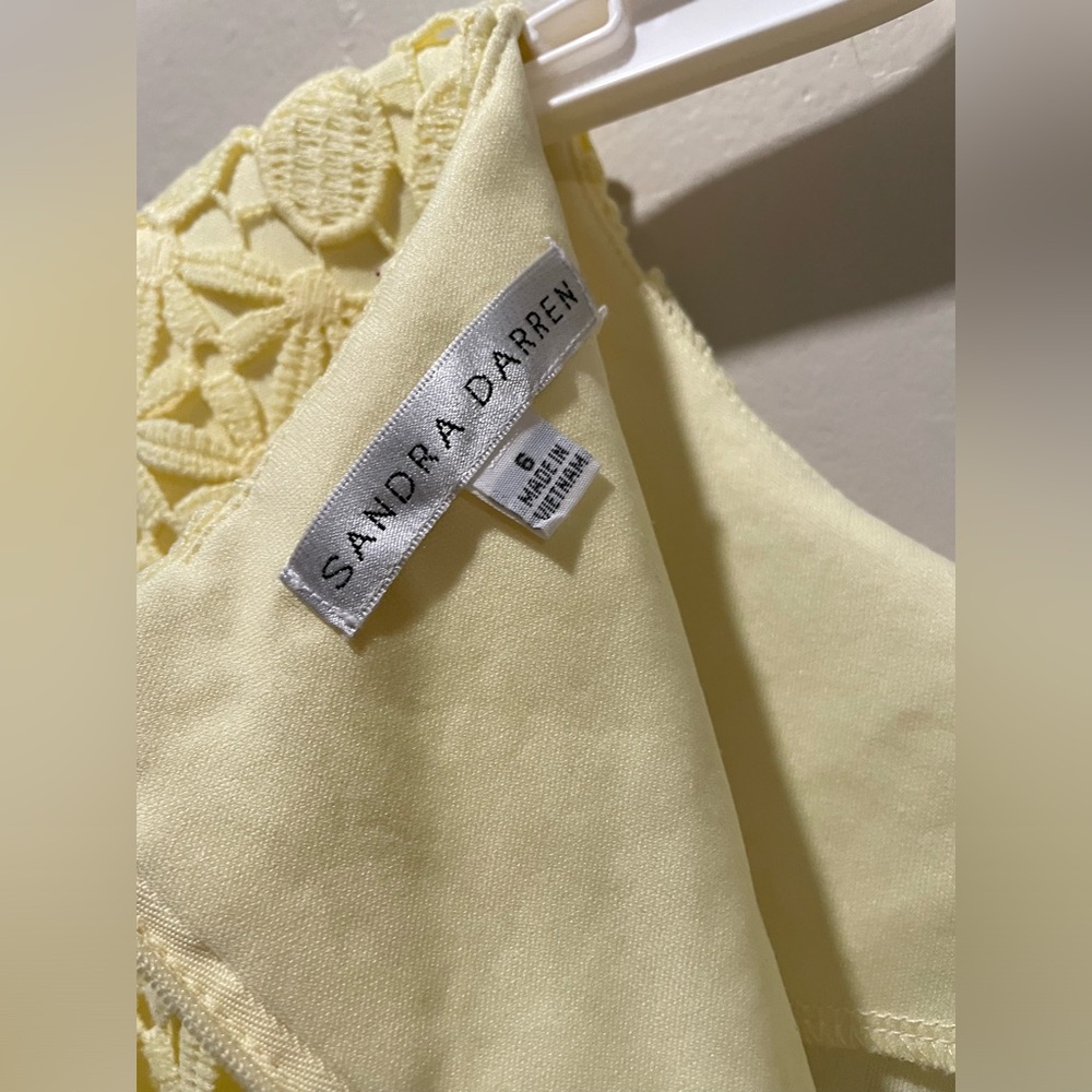 Size 6 Women’s Sandra Darren Sleeveless Sunny Yellow Crochet Dress - Picture 5 of 8